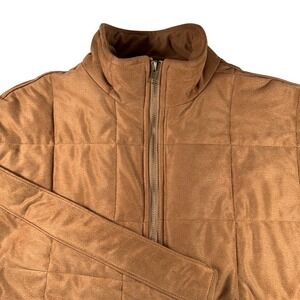 Quilted Suede Bomber Jacket‎ Brown Full Zip Collared Size M